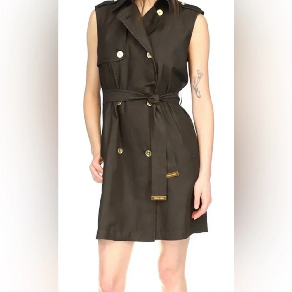 Michael Kors Black Chambray Sleeveless Coat Dress/Gold buttons/Accents - Size M